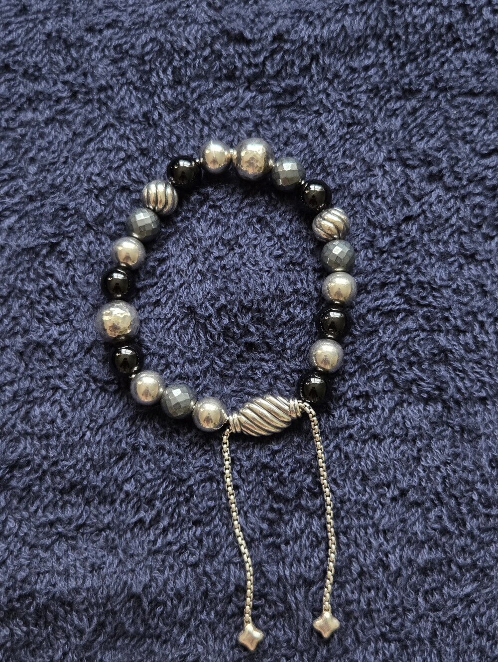 David Yurman 925 Sterling Silver Elements Black Onyx & Hematite Bead Bracelet